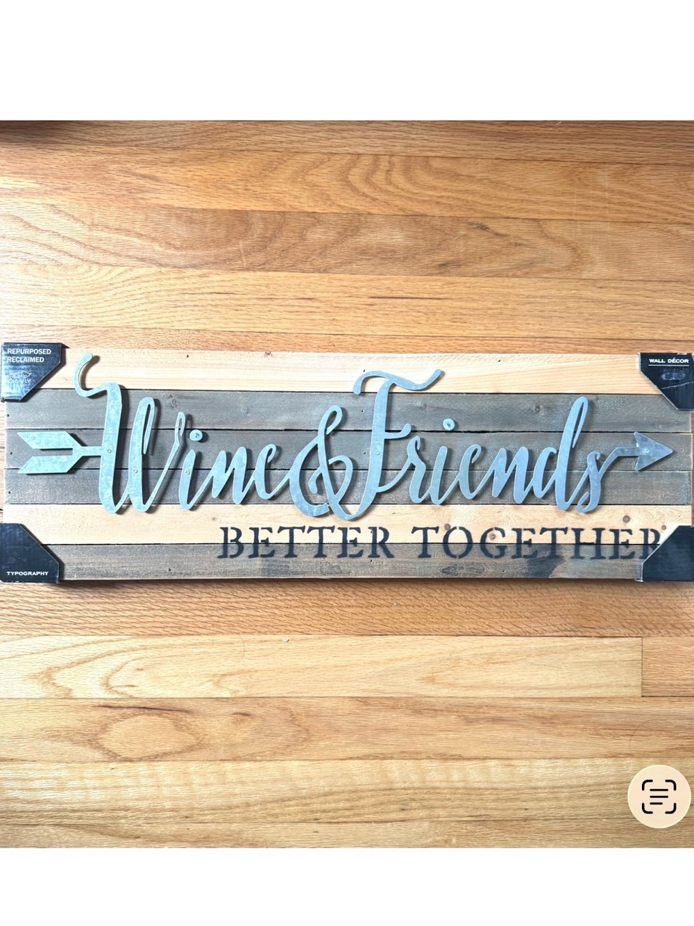 New Sweet Bird & Co. Wine & Friends Better Together Rustic Wood Metal Wall Sign